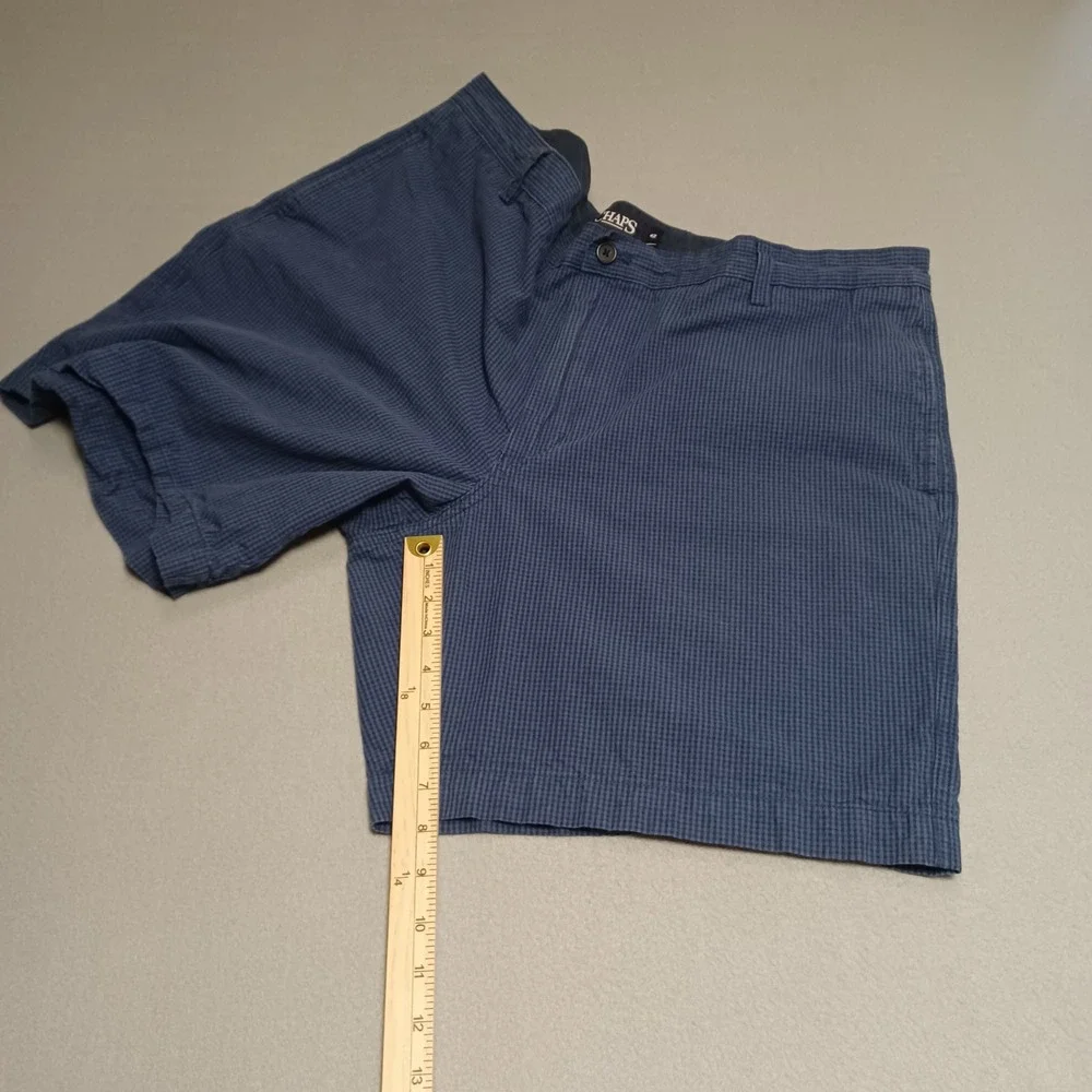 Chaps‎ Shorts Mens 42 Navy Summer NVY Seersucker Micro Check Cotton Flat Front